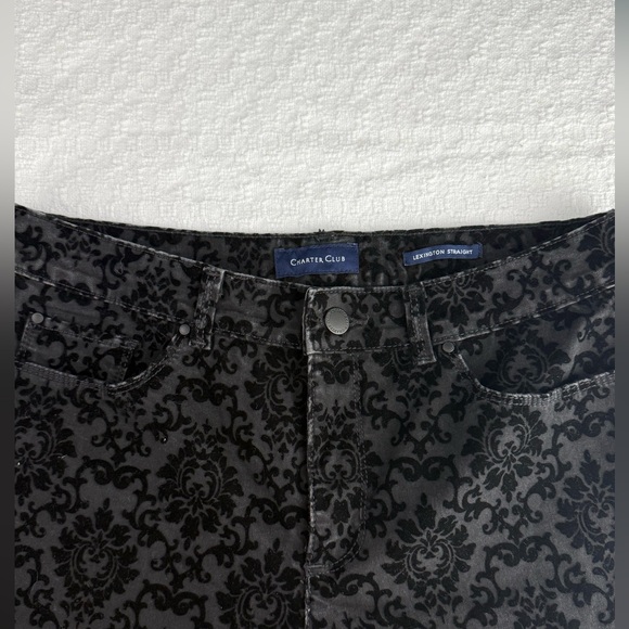 Charter Club Black Velvet low rise Damask Pants Pre-Owned Size 6 - Picture 4 of 7